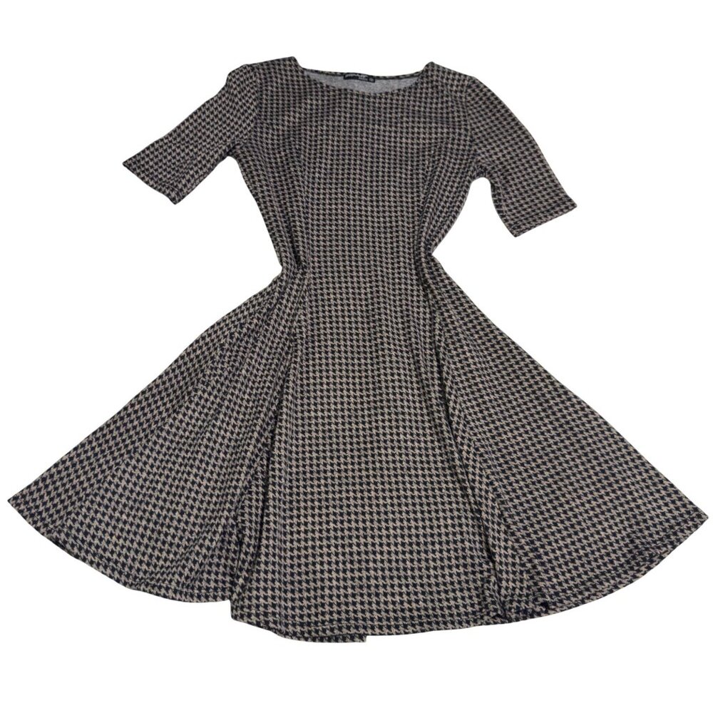 Houndstooth Fit &‎ Flare Dress With 3/4 Sleeves By Popular Basics size small